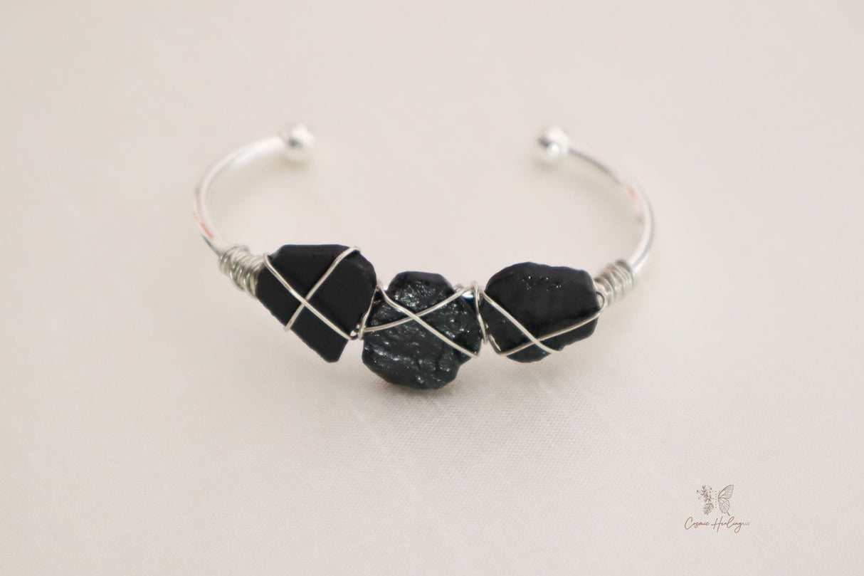 Raw Black Tourmaline Open Cuff Bangle - Shop Cosmic Healing