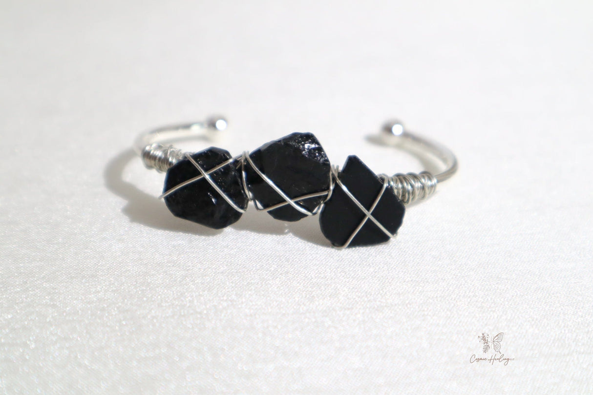 Raw Black Tourmaline Open Cuff Bangle - Shop Cosmic Healing