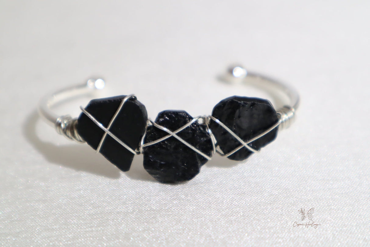 Raw Black Tourmaline Open Cuff Bangle - Shop Cosmic Healing