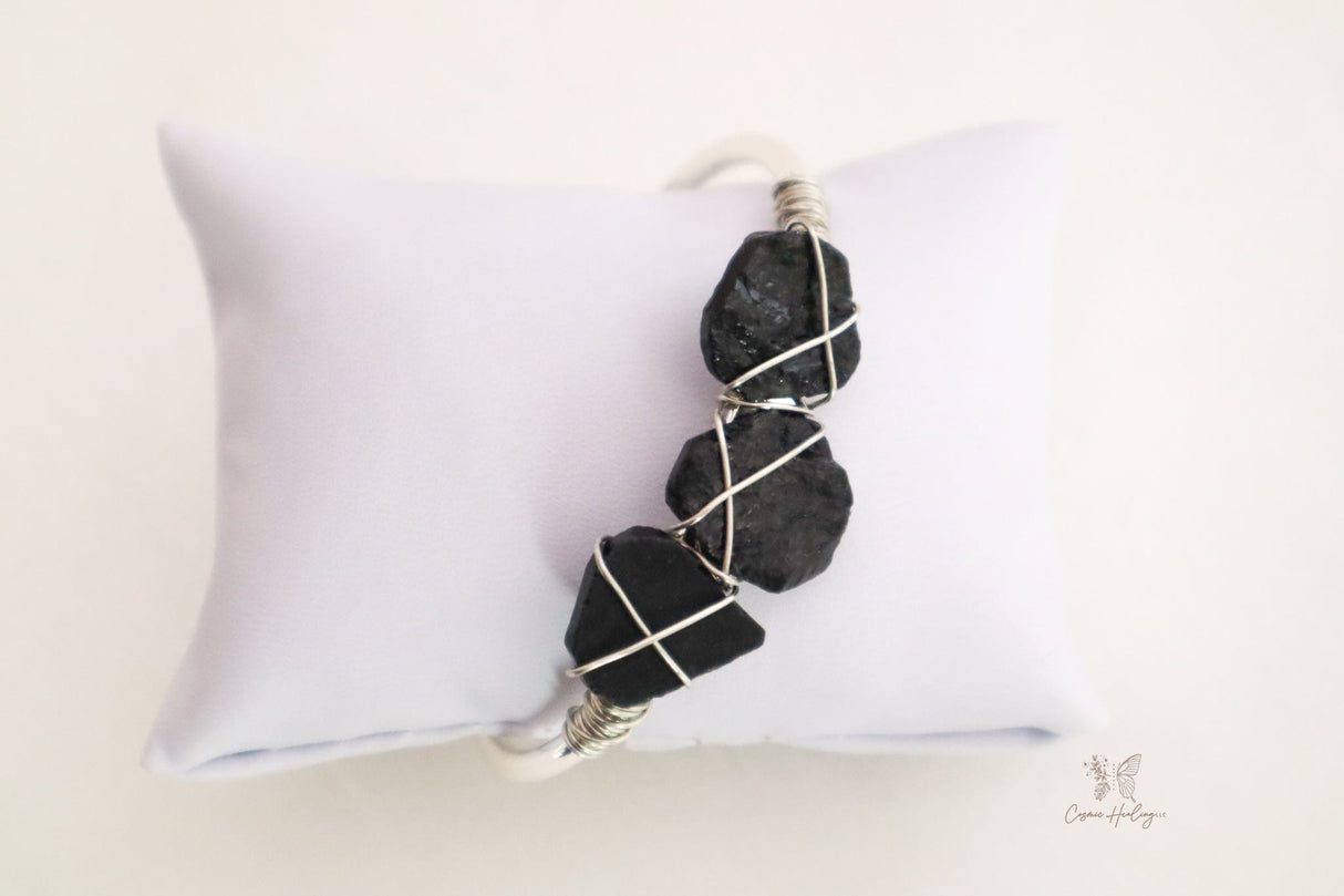 Raw Black Tourmaline Open Cuff Bangle - Shop Cosmic Healing