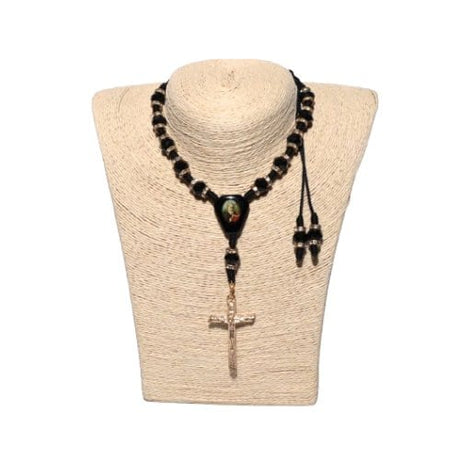 Saint benedict rosary in black with a knotted nylon cord