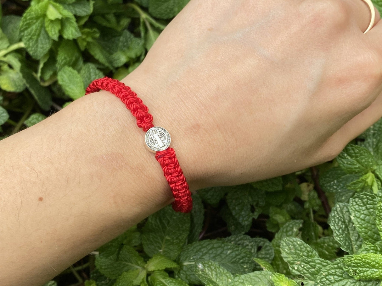 Red Thread Bracelet Featuring Saint Benedict's Charm
