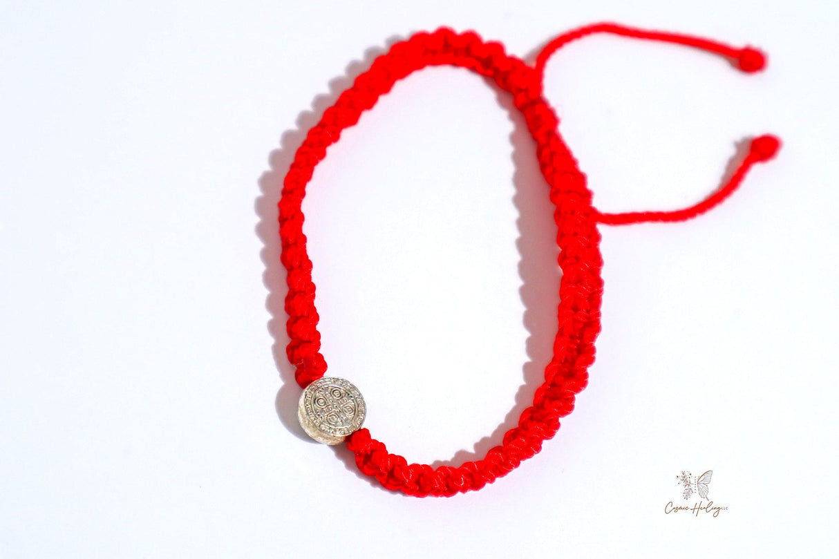 Handcrafted Red Thread Bracelet with Saint Benedict Charm