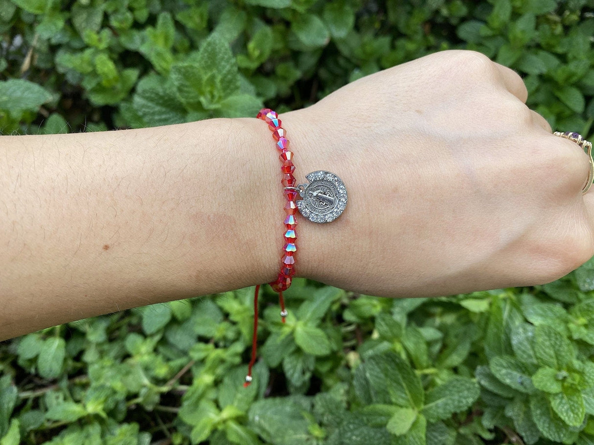 Saint Benedict Medal Protection Bracelet with Rhinestone - Shop Cosmic Healing