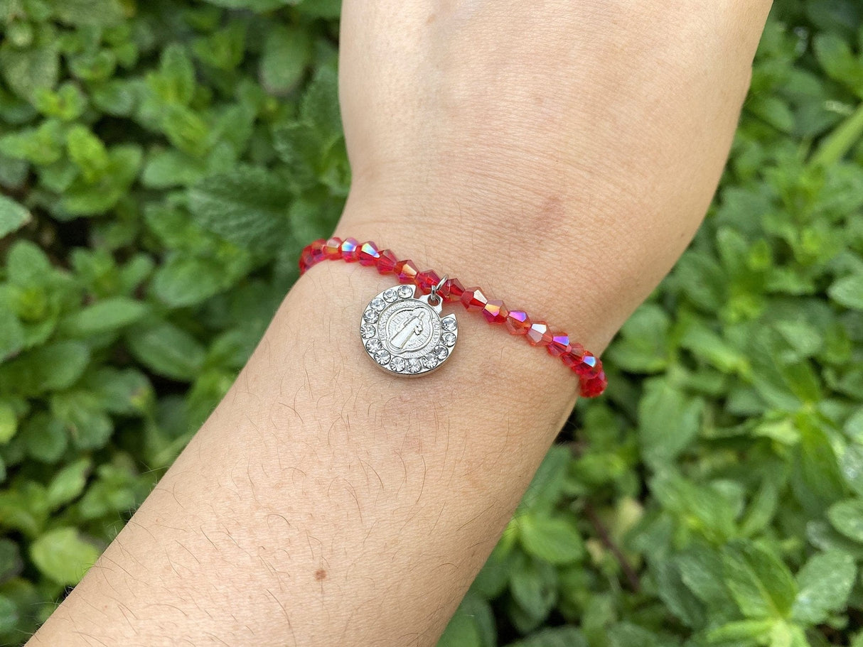 Saint Benedict Medal Protection Bracelet with Rhinestone - Shop Cosmic Healing