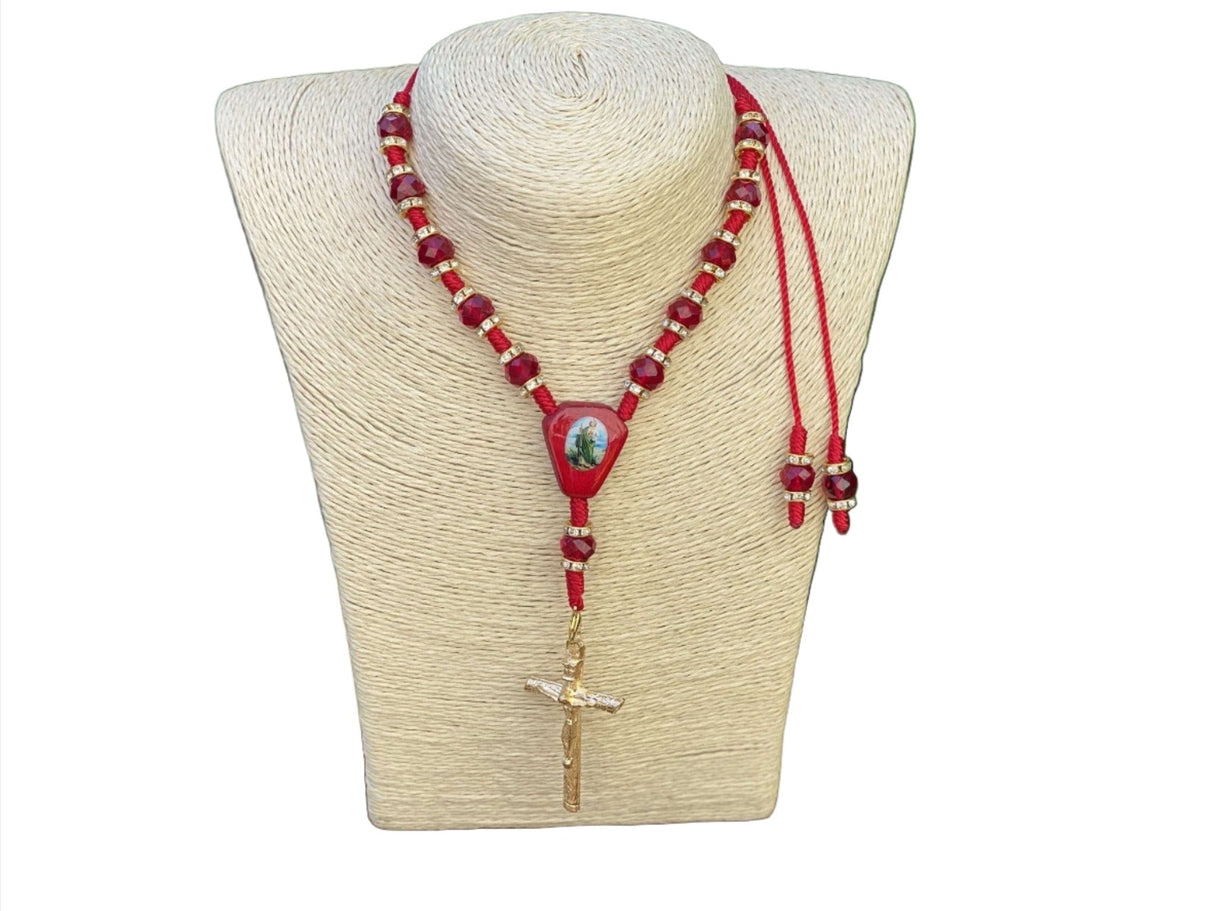 Saint Jude Knotted Rope Rosary Red - Shop Cosmic Healing
