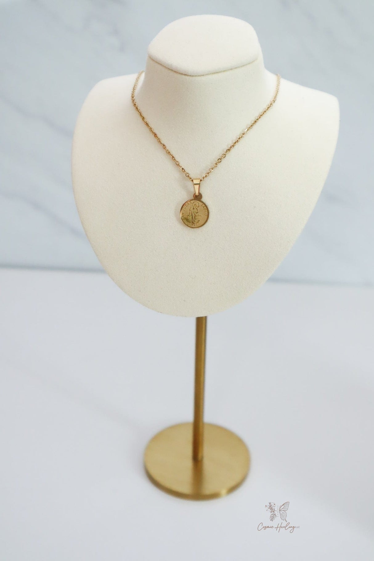 Gold Plated Necklace featuring Dainty Saint Jude Medal