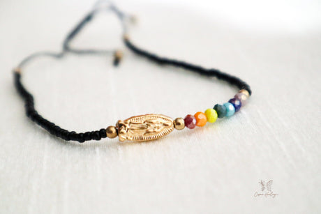 Seven Chakra Guadalupe Dainty Thread Bracelet-Black
