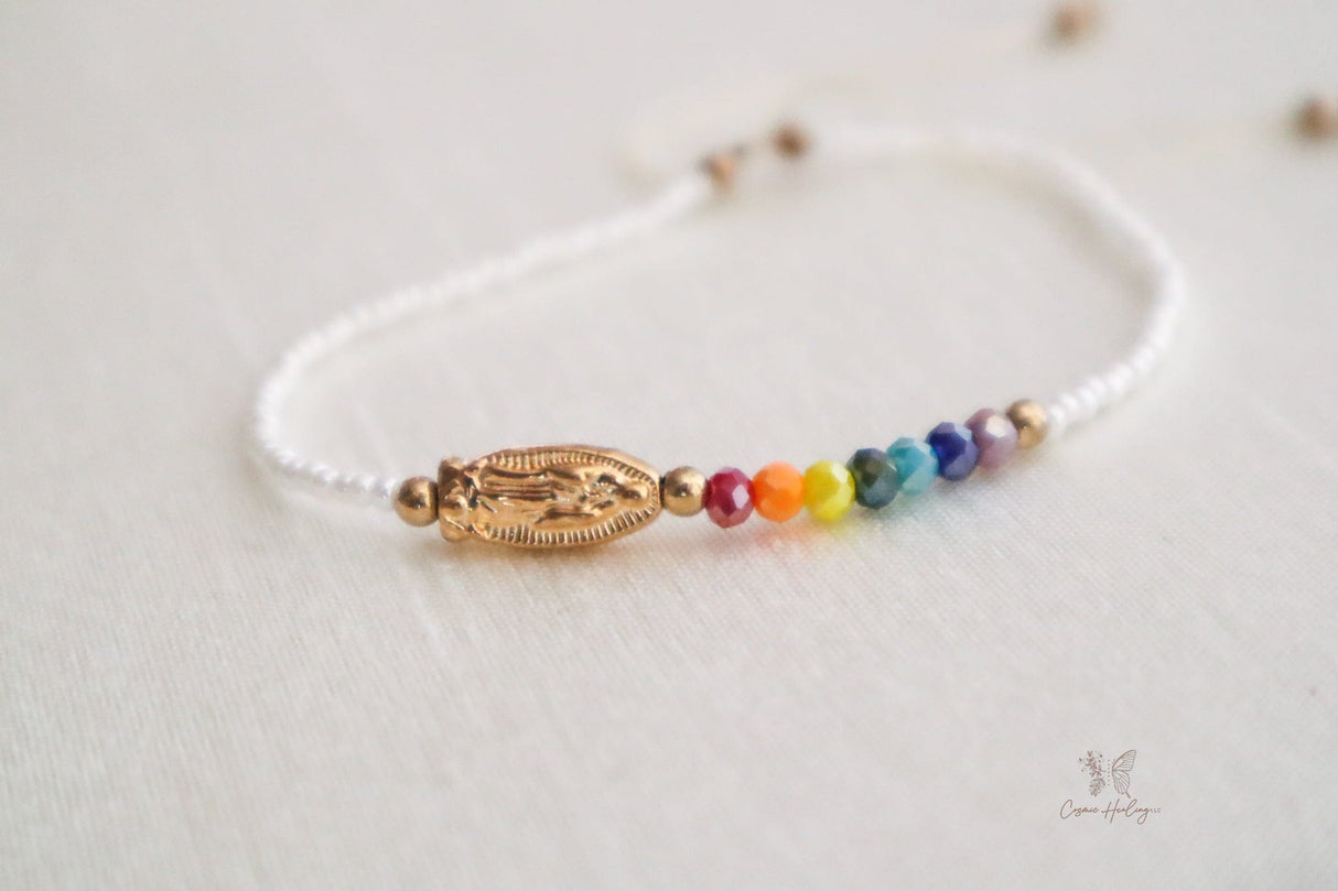 Seven Chakra Guadalupe Dainty Thread Bracelet-White