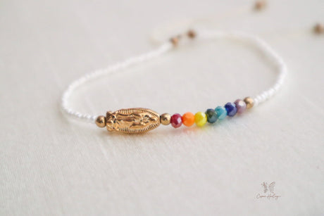 Seven Chakra Guadalupe Dainty Thread Bracelet-White