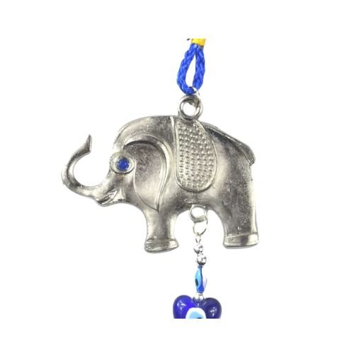 Silver Hanging Lucky Elephant with Heart - Shaped Turkish Evil Eye - Shop Cosmic Healing