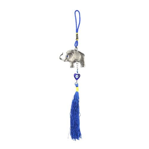 Silver Hanging Lucky Elephant with Heart - Shaped Turkish Evil Eye - Shop Cosmic Healing