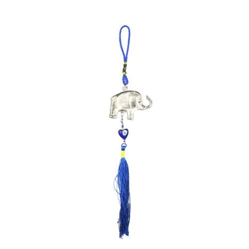 Silver Hanging Lucky Elephant with Heart - Shaped Turkish Evil Eye - Shop Cosmic Healing