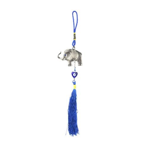 Silver Hanging Lucky Elephant with Heart - Shaped Turkish Evil Eye - Shop Cosmic Healing