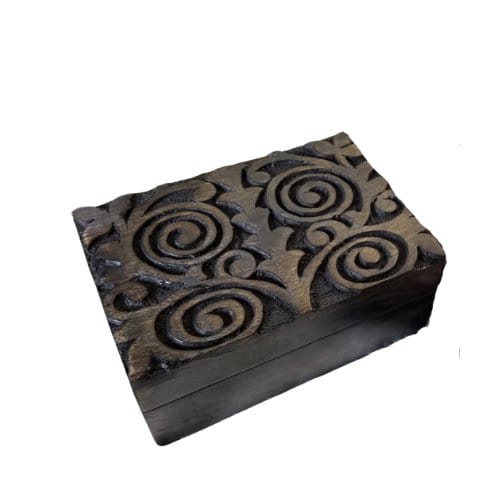 Wooden box with Spiral Tree of Life design, 4"x6", for storing tarot cards, crystals, and runes