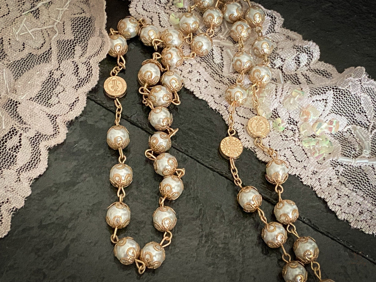 St. Benito Pearl Rosary - Shop Cosmic Healing