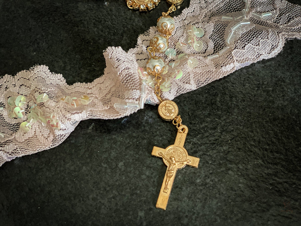 St. Benito Pearl Rosary - Shop Cosmic Healing