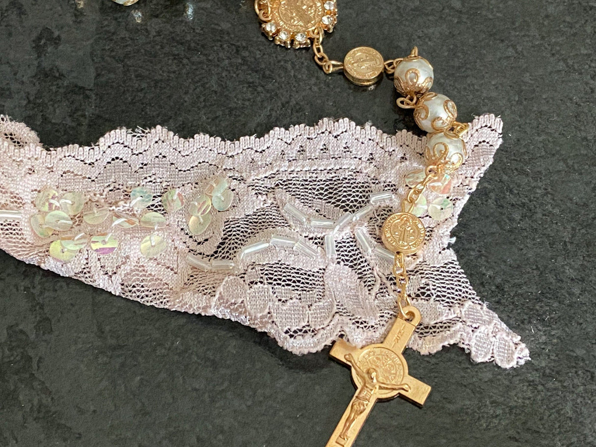 St. Benito Pearl Rosary - Shop Cosmic Healing