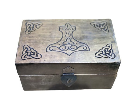 Thor's Hammer Carved Wood Box 5x8" - Shop Cosmic Healing