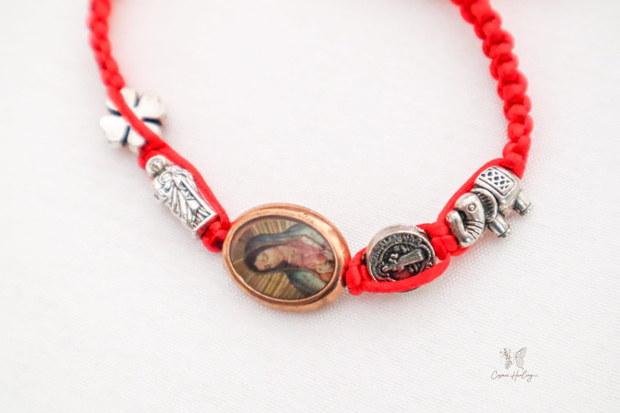Spiritual woven bracelet with Virgen De Guadalupe charm