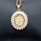 14k Filled Virgen de Guadalupe Medallion Necklace with Cubic Zirconia - Shop Cosmic Healing