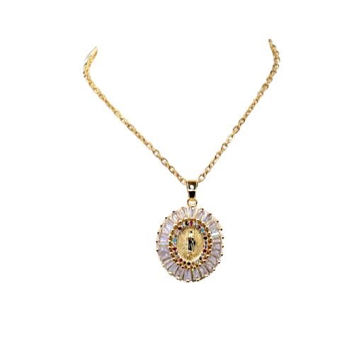 14k Filled Virgen de Guadalupe Medallion Necklace with Cubic Zirconia - Shop Cosmic Healing