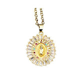 14k Filled Virgen de Guadalupe Medallion Necklace with Cubic Zirconia - Shop Cosmic Healing