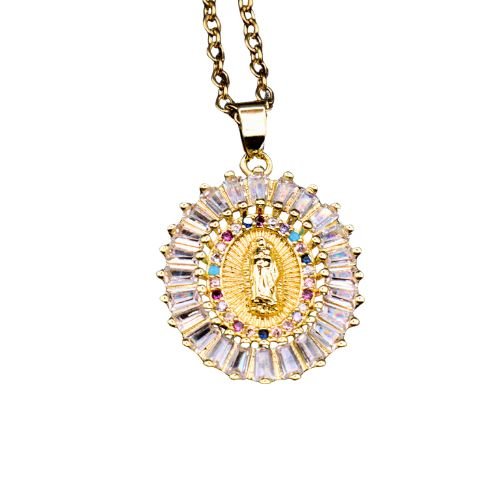 14k Filled Virgen de Guadalupe Medallion Necklace with Cubic Zirconia - Shop Cosmic Healing