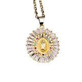 14k Filled Virgen de Guadalupe Medallion Necklace with Cubic Zirconia - Shop Cosmic Healing