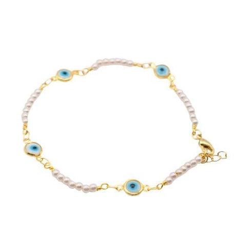 14K Gold Plated Bracelet with Mother of Pearl and Turquoise Evil Eye Charm - Shop Cosmic Healing