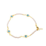 14K Gold Plated Bracelet with Mother of Pearl and Turquoise Evil Eye Charm - Shop Cosmic Healing