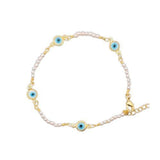 14K Gold Plated Bracelet with Mother of Pearl and Turquoise Evil Eye Charm - Shop Cosmic Healing