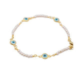 14K Gold Plated Bracelet with Mother of Pearl and Turquoise Evil Eye Charm - Shop Cosmic Healing