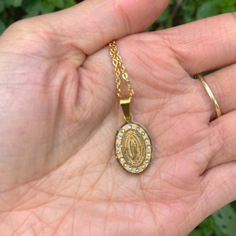 14k Gold - Plated Dainty Virgin de Guadalupe Necklace with Cubic Zirconia - Shop Cosmic Healing