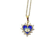 14K Gold Sunburst Heart with Evil Eye and Birthstone Necklace (Blue) - Shop Cosmic Healing