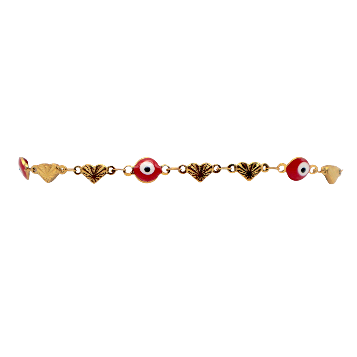 Red Evil Eye Charm Bracelet with Hearts