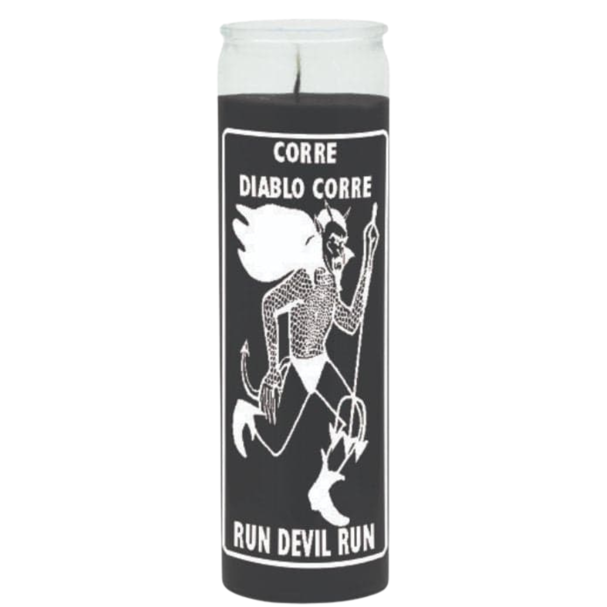 Run Devil Run 7 Day Candle Black (Veladora Corre Diablo Corre Negro) to get rid of the devil's spells, curses and hexes