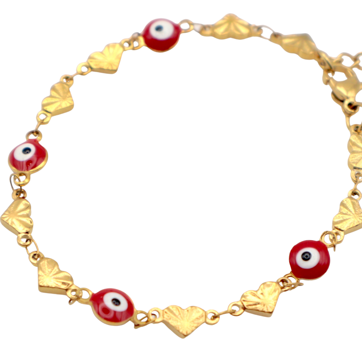 Red Evil Eye Charm Bracelet with Hearts