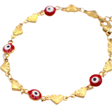 Red Evil Eye Charm Bracelet with Hearts