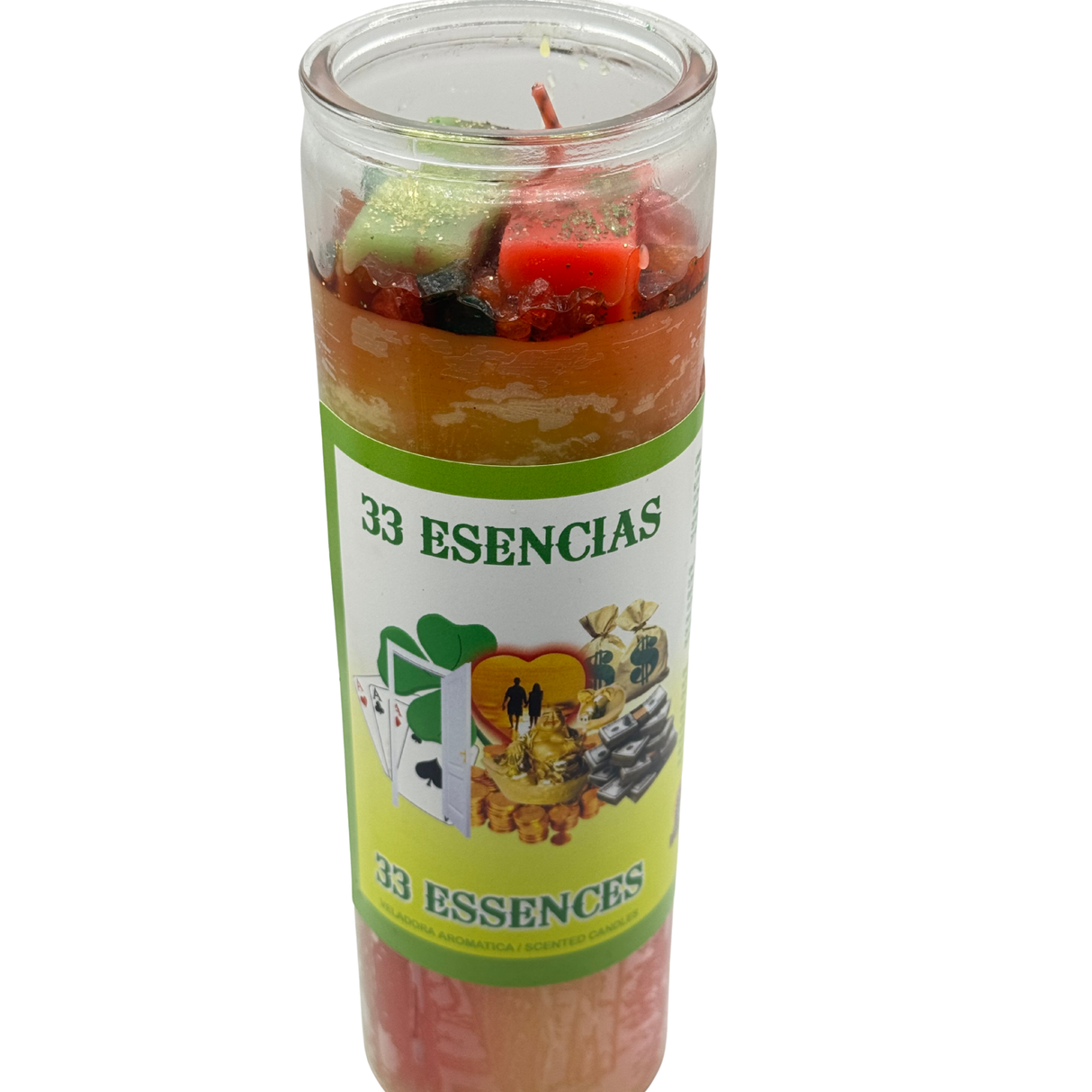 33 Essences Cocktail Candle (Veladora Preparada 33 Escencias) to overcome any impossible obstacles you are facing.