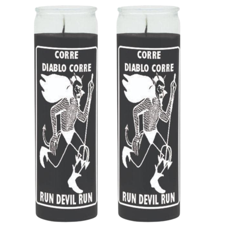 Run Devil Run 7 Day Candle Black (Veladora Corre Diablo Corre Negro) to get rid of the devil's spells, curses and hexes