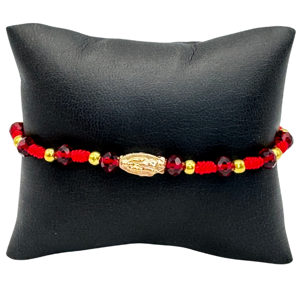 Red Thread Bracelet with Gold Bead & Our Lady of Guadalupe Medal