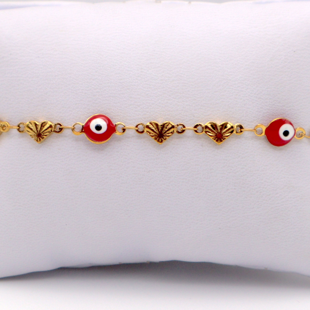 Red Evil Eye Charm Bracelet with Hearts