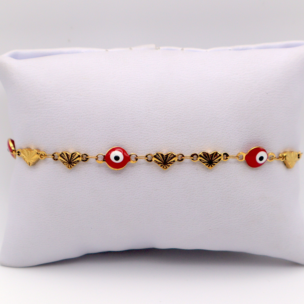 Red Evil Eye Charm Bracelet with Hearts
