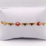 Red Evil Eye Charm Bracelet with Hearts