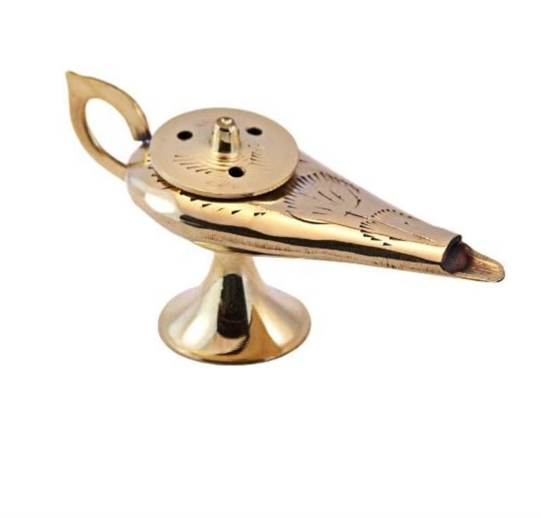 Aladdin Lamp Solid Brass 4"L (Genie Lamp) For Incense Cone