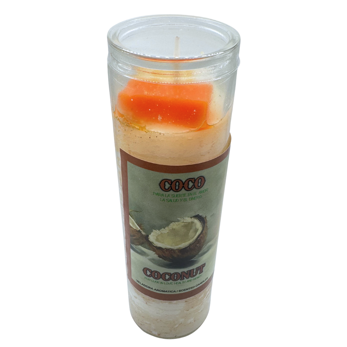 Coconut Cocktail Candle (Veladora de Coco Preparada) for happiness, protection, purification, prosperity, protection, love, & health