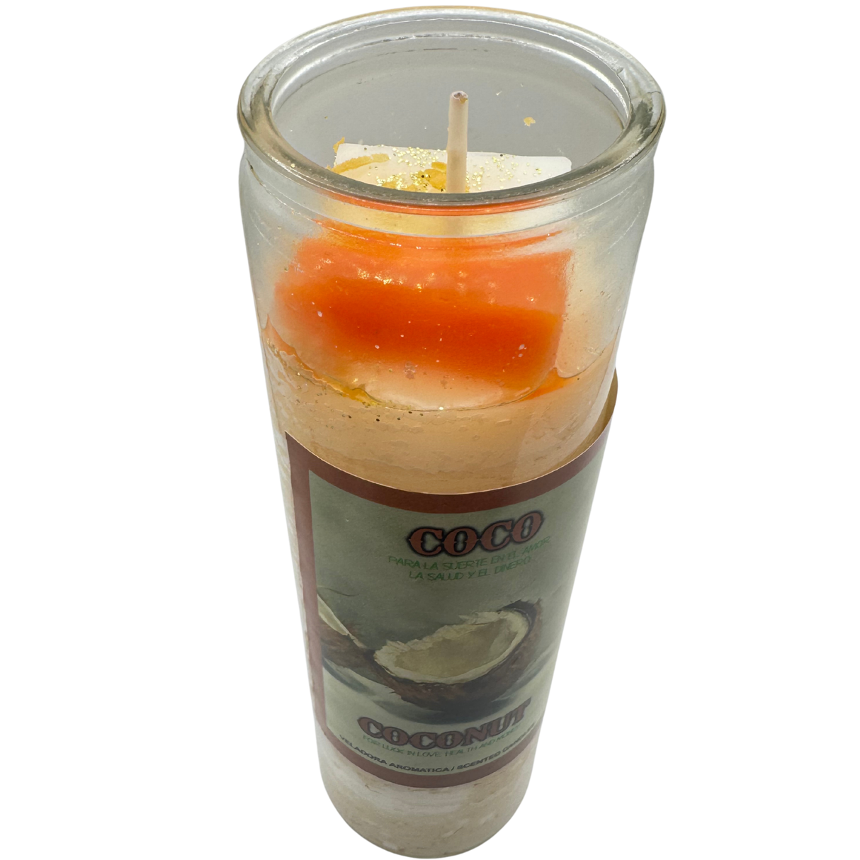 Coconut Cocktail Candle (Veladora de Coco Preparada) for happiness, protection, purification, prosperity, protection, love, & health