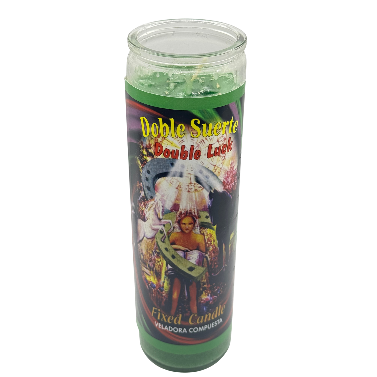 Double Luck Green Candle (Velas Misticas Doble Suerte) to attract good luck in gambling, business, or any new adventure