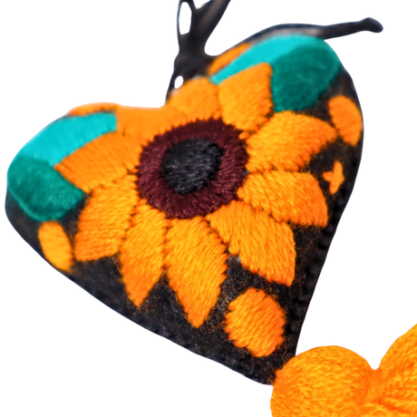 Embroidered Sunflower Tassel Charm 4"